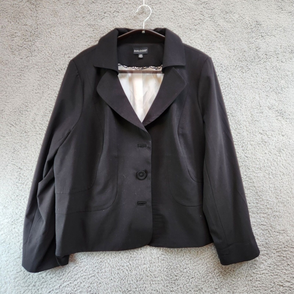 Dialogue Blazer Jacket Men's 24 Black Rayon‎ Stretch Notch Lapel Single Breasted